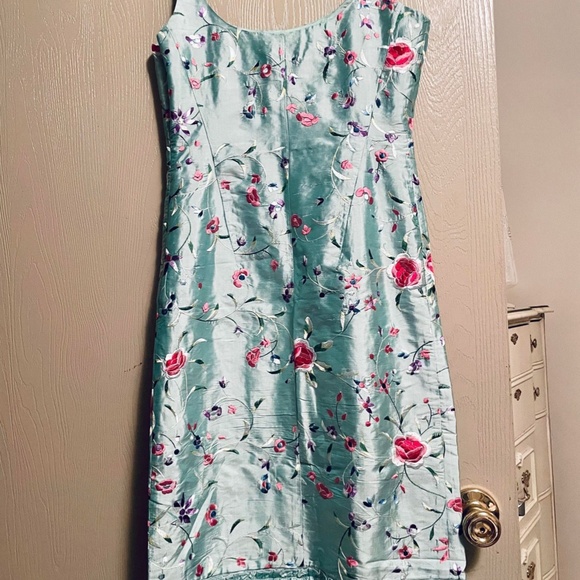 NEW Silk Italy Fiori di Zucca Pencil Elegant Dress Embroidery Light Blue Floral - Picture 5 of 6
